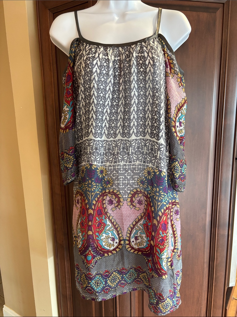 Silk Paisley Cold-Shoulder Mini Dress in Multicolor